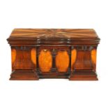 AN EARLY 19TH CENTURY SPECIMEN TIMBER TEA CADDY FORMED AS SIDEBOARD
