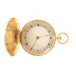 AN EARLY 19TH CENTURY 18CT GOLD QUARTER REPEATING SAVONETTE CASED POCKET WATCH