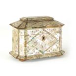 A GOOD 19TH CENTURY MOTHER-OF PEARL INLAID TEA CADDY