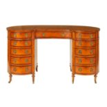 A LATE 19TH CENTURY MAHOGANY CROSS-BANDED AND FIGURED SATINWOOD KIDNEY SHAPED DESK
