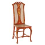 AN EARLY 18TH CENTURY SCARLET LACQUERWORK AND CHINOISERIE DECORATED SIDE CHAIR