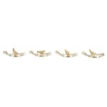 A 20TH CENTURY CASED SET OF 12 SILVER AND SILVER GILT WISH BONE GAME BIRD NAPKIN HOLDERS