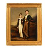 ATTRIBUTED TO ANDREW GEDDES (1783-1844) 19TH CENTURY OIL ON CANVAS - FULL-LENGTH PORTRAIT OF TWO BO