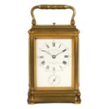 DROCOURT, PARIS. A 19TH CENTURY BRASS GORGE-CASE PETITE SONNERIE REPEATING CARRIAGE CLOCK WITH ALA