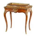A 19TH CENTURY ORMOLU MOUNTED AND ROSEWOOD CROSS-BANDED FIGURED WALNUT JARDINIERE TABLE
