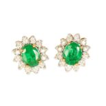 A LARGE PAIR OF EMERALD AND DIAMOND EARRINGS