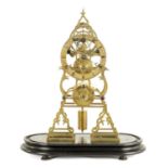 A 19TH CENTURY BRASS SINGLE FUSEE SKELETON CLOCK WITH SECONDS DIAL