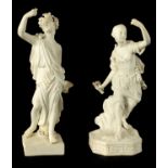 AN 18TH CENTURY DERBY BISQUE PORCELAIN FIGURE OF A CLASSICAL MAIDEN AND ANOTHER SIMILAR