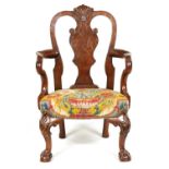 A 19TH CENTURY GEORGE I STYLE BURR WALNUT CHILD'S CHAIR