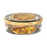 AN UNUSUAL 19TH CENTURY CONTINENTAL GLASS AND GILT METAL MOUNTED OVAL PATCH BOX