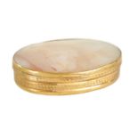AN EARLY 19TH CENTURY AGATE AND GILT BRASS PILL BOX