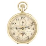 A LATE 19TH CENTURY TRIPLE CALENDAR MOONPHASE OPEN FACE POCKET WATCH