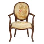 A 19TH CENTURY FRENCH HEPPLEWHITE STYLE OPEN ARMCHAIR