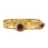 A 19TH CENTURY 14CT GOLD AND GARNET BRACELET