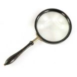 A LATE 19TH CENTURY EBONISED 6" LIBRARY MAGNIFYING GLASS