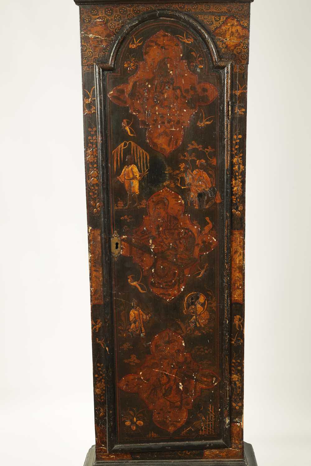 THOMAS LAW, LONDON. A MID 18TH CENTURY CHINOISERIE DECORATED BLACK LACQUER EIGHT-DAY AUTOMATON LONG - Image 2 of 12