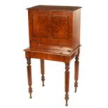 AN UNUSUAL 19TH CENTURY BURR OAK FREE-STANDING COLLECTORS/WRITING CABINET
