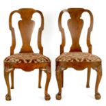 A GOOD PAIR OF GEORGE I FIGURED WALNUT SIDE CHAIRS