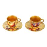 TWO SIGNED ROYAL WORCESTER FRUIT CABINET CUPS AND SAUCERS