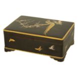 A MEIJI PERIOD JAPANESE KOMAI STYLE GOLD AND SILVER INLAID IRON BOX