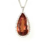 A LARGE 18CT WHITE GOLD TEARDROP ZULTANITE AND DIAMOND PENDENT ON FIVE CHAIN NECKLACE