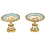 A PAIR OF 19TH CENTURY ORMOLU MOUNTED FRENCH SEVRES PORCELAIN TAZZAS