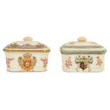 A PAIR OF 18TH CENTURY CHINESE EXPORT LIDDED RECTANGULAR TUREENS