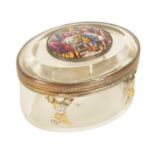 A 19TH CENTURY FRENCH OVAL GLASS AND GILT METAL MOUNTED PATCH BOX