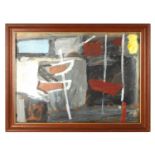 ATT ROGER HILTON SIGNED WILLIAM SCOTT - A MID 20TH CENTURY OIL ON BOARD ‘ABSTRACT BOATS’