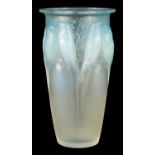 AN R LALIQUE FRANCE OPALESCENT AND BLUE STAINED GLASS “CEYLAN” VASE