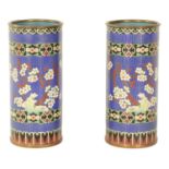 A PAIR OF 19TH CENTURY CHINESE CLOISONNÉ ENAMEL CYLINDRICAL VASES