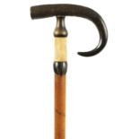 A 19TH CENTURY SWISS HORN HANDLED WALKING STICK