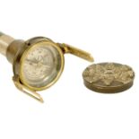 AN UNUSUAL EARLY 20TH CENTURY MILITARY WALKING STICK/COMPASS WITH GLASGOW HIGHLANDERS BADGE TO THE