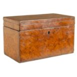 A GEORGE III BURR ELM TEA CADDY