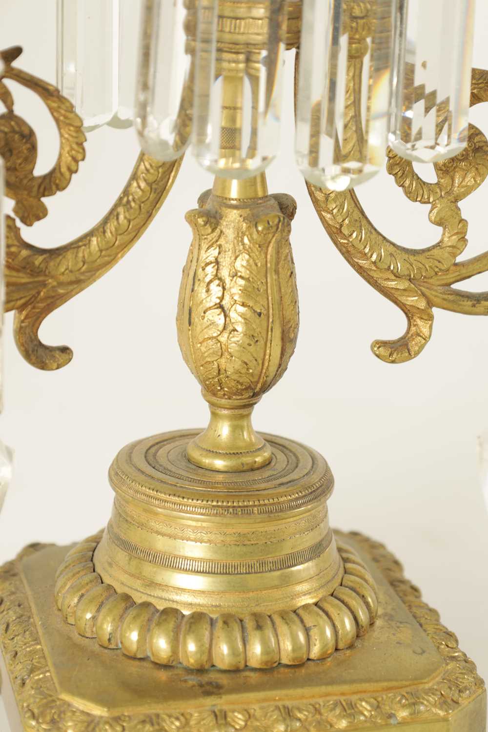 A PAIR OF 19TH CENTURY BRASS AND CUT GLASS CANDELABRA - Image 6 of 9