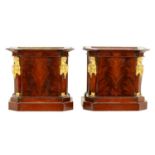 A PAIR OF 19TH CENTURY REGENCY STYLE FLAMED MAHOGANY JARDINIERES