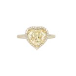 A LADIES PLATINUM 2.23CT FANCY YELLOW HEART SHAPED SOLITAIRE DIAMOND RING