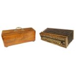 A 19TH CENTURY ROSEWOOD AND MARQUETRY INLAID GERMAN ACCORDION