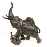 AN IMPRESSIVE JAPANESE MEIJI PERIOD PATINATED BRONZE ELEPHANT SCULPTURE OF LARGE SIZE