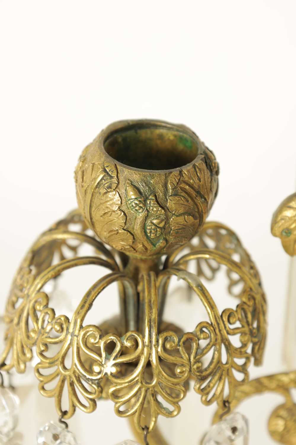 A PAIR OF 19TH CENTURY BRASS AND CUT GLASS CANDELABRA - Image 3 of 9
