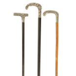 A SELECTION OF THREE ART NOVEAU FRENCH SILVER TOPPED WALKING STICKS