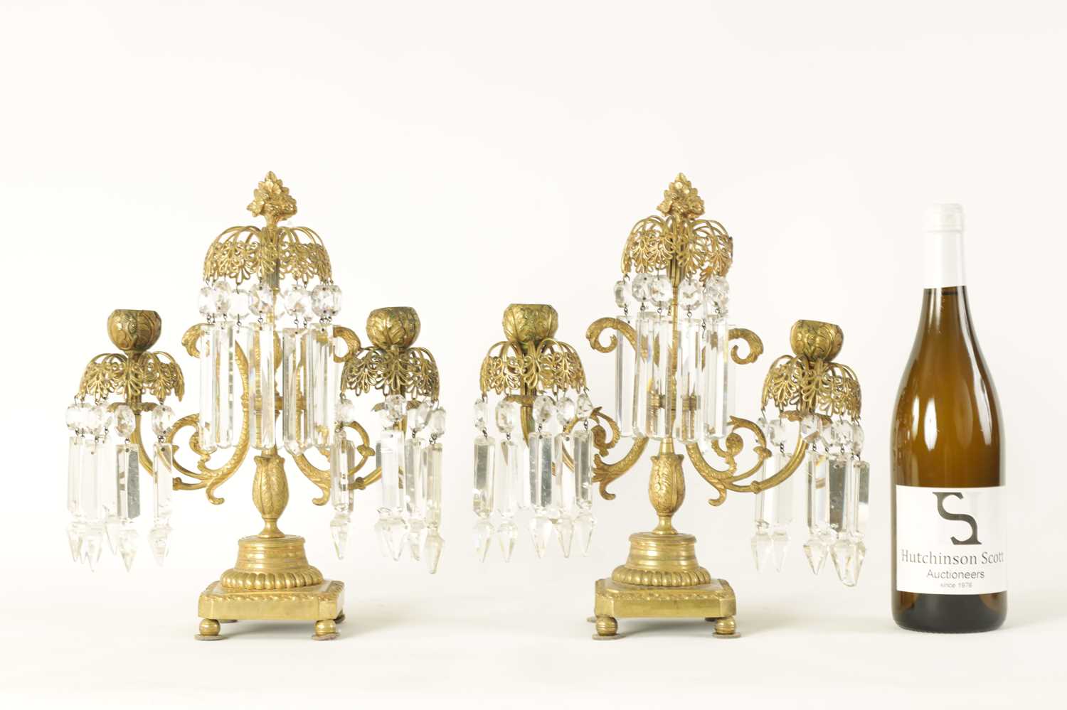 A PAIR OF 19TH CENTURY BRASS AND CUT GLASS CANDELABRA - Image 2 of 9
