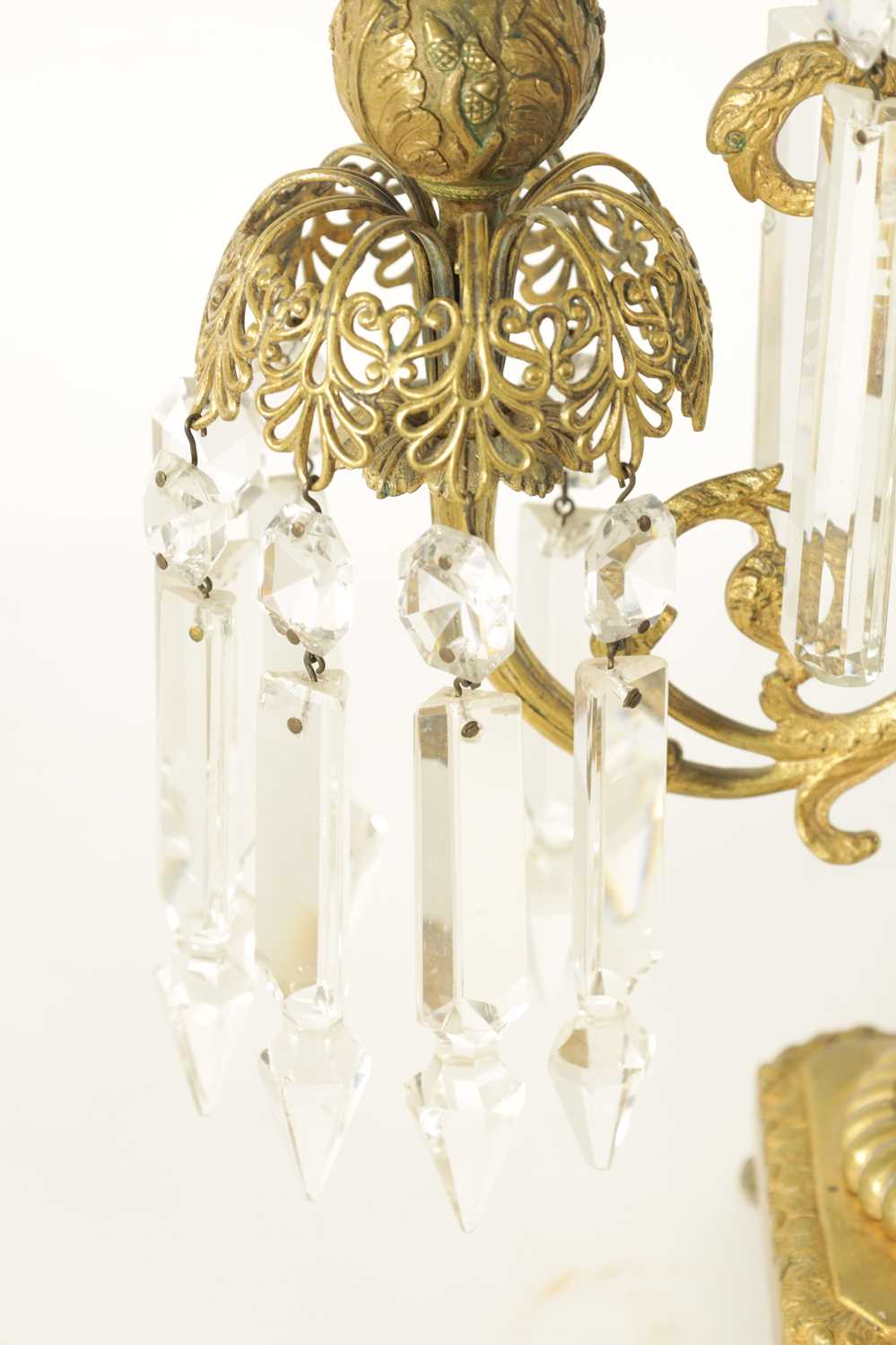 A PAIR OF 19TH CENTURY BRASS AND CUT GLASS CANDELABRA - Image 4 of 9