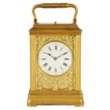 HENRI JACOT. A LATE 19TH CENTURY FRENCH GORGE CASED REPEATING CARRIAGE CLOCK