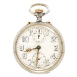 A 1930s SWISS OPEN FACED POCKET WATCH ALARM