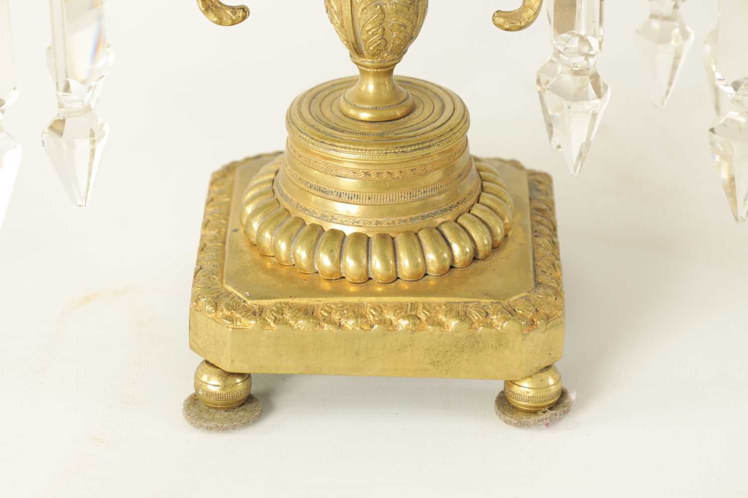 A PAIR OF 19TH CENTURY BRASS AND CUT GLASS CANDELABRA - Image 5 of 9