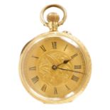AN EARLY 20TH CENTURY 18 CARAT GOLD FOB WATCH