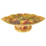 A FINE FRUIT ROYAL WORCESTER SHAPED OVAL TWO HANDLED COMPOTE DISH PAINTED BY THOMAN LOCKYER