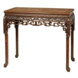 A GOOD 19TH CENTURY CHINESE HARDWOOD MARBLE TOP CENTRE TABLE