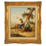 IN THE MANNER OF ‘FRANCOISE VERHEYDEN’ A 19TH CENTURY OIL ON CANVAS FIGURES IN A COUNTRY LANDSCAPE